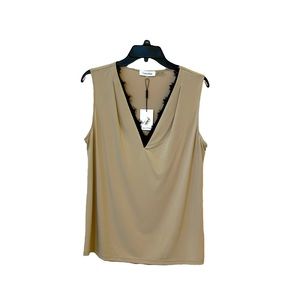 Calvin Klein v-neck silky tank w/lace detail